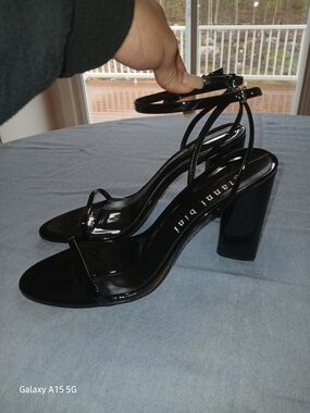 Gianni Bini Black Patent Ankle-Strap Block Heels
